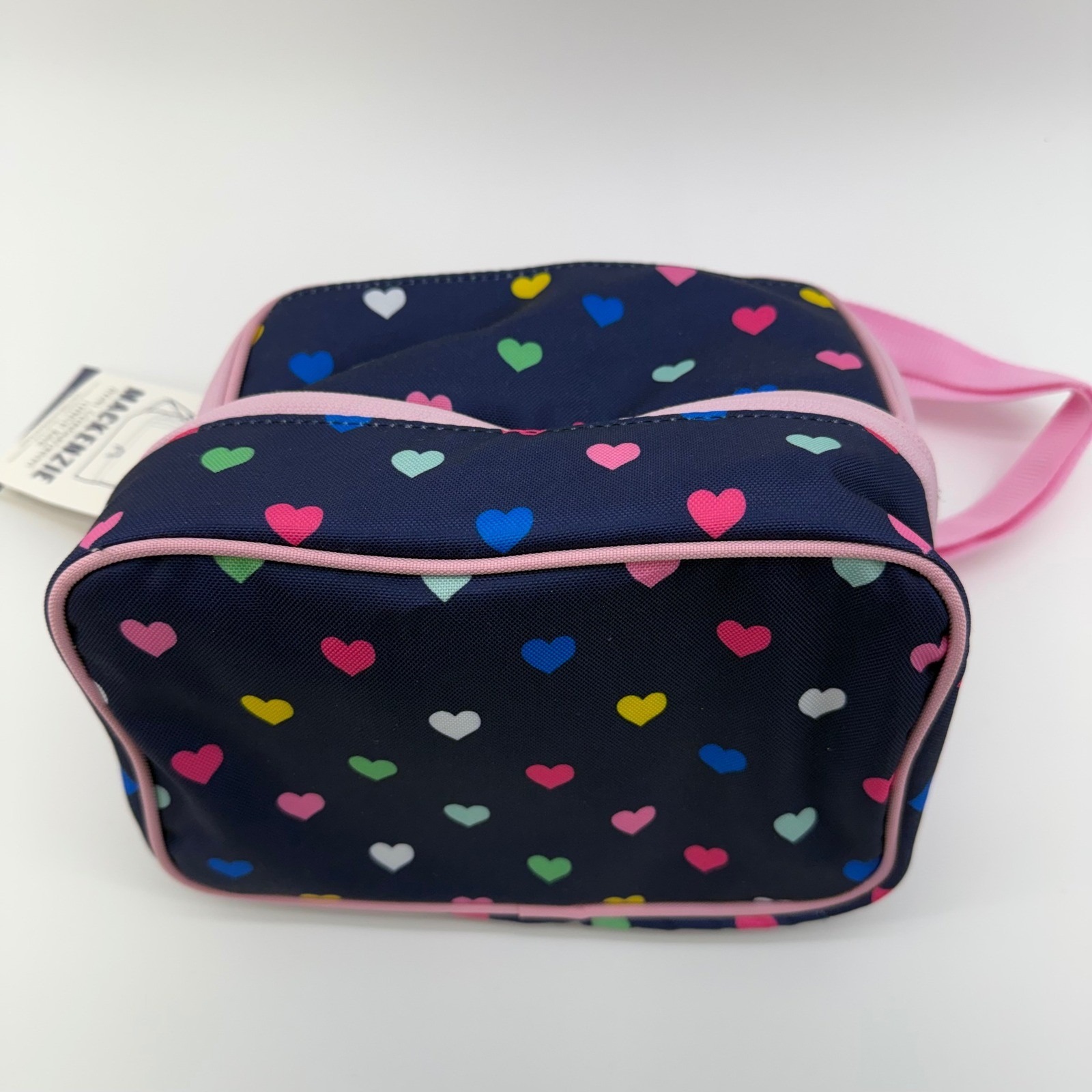 Nwt Pottery Barn Kids Mackenzie Dual Compartment Lunch Bag Navy Pink Multi Heart — image 5 of 6